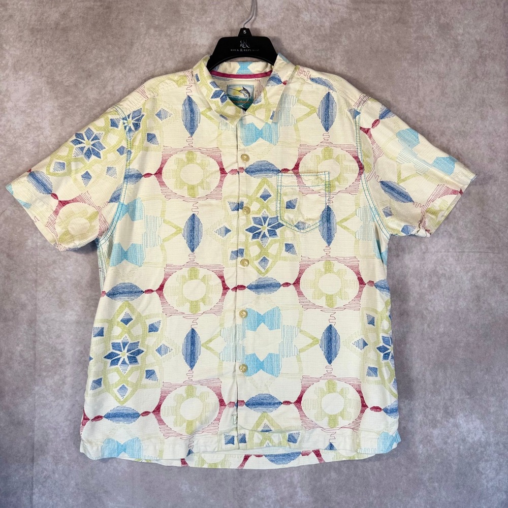 Tommy Bahama Button Up Shirt Mens XL Multicolor Silk Island Modern Fit Geometric